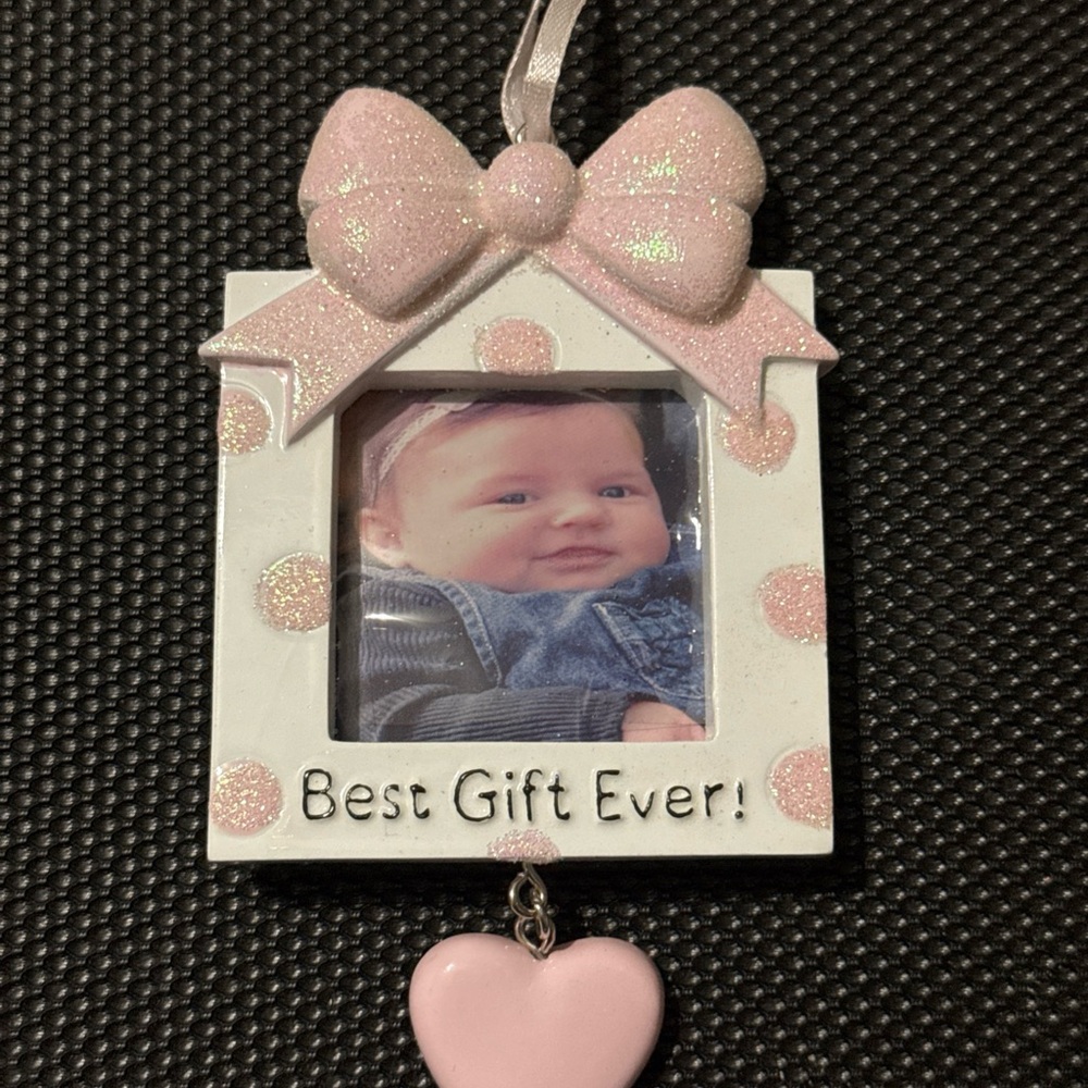 Pink and White Polka Dot Picture Frame Ornament
